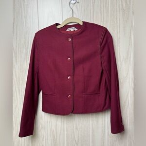 Saks Fifth Avenue Women's 100% Wool Burgundy Blazer/Jacket with Rope Trim Sz 8